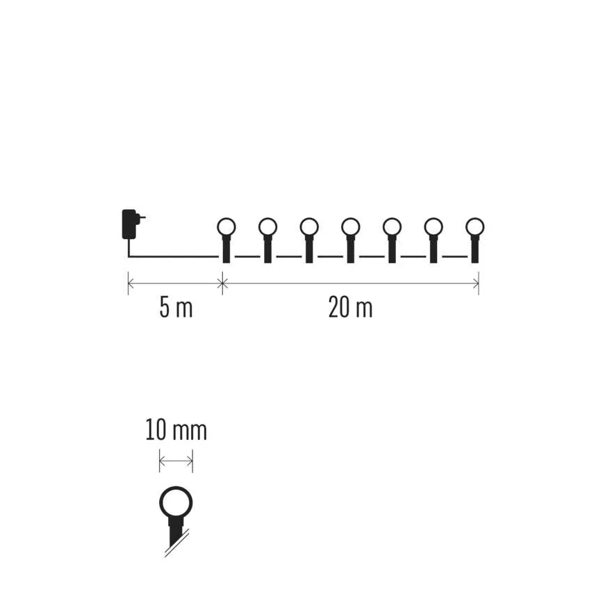 LED kalėdinė girlianda 200 LED/8 funkcijų, 20 m, IP44, šiltai balta