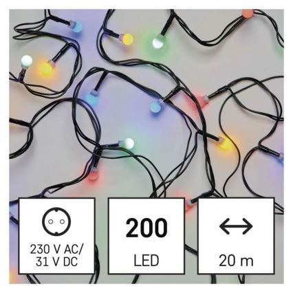 LED Kalėdinė girlianda 200 LED/8 funkcijų 25 m IP44 įvairiaspalvė