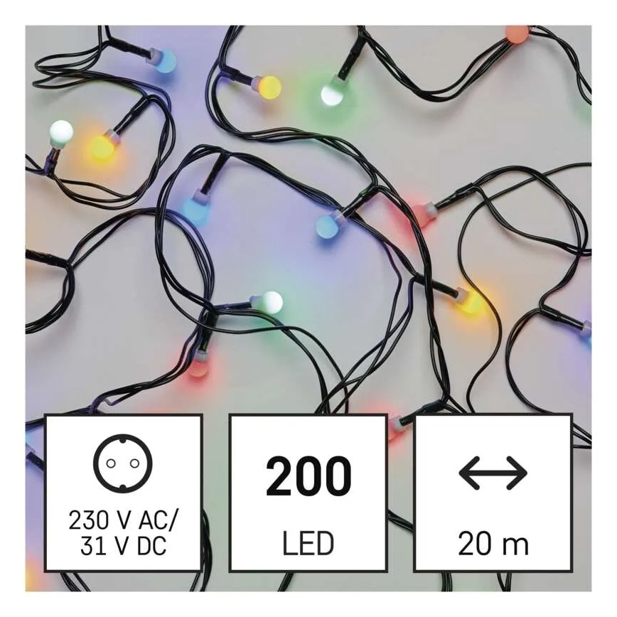 LED Kalėdinė girlianda 200 LED/8 funkcijų 25 m IP44 įvairiaspalvė