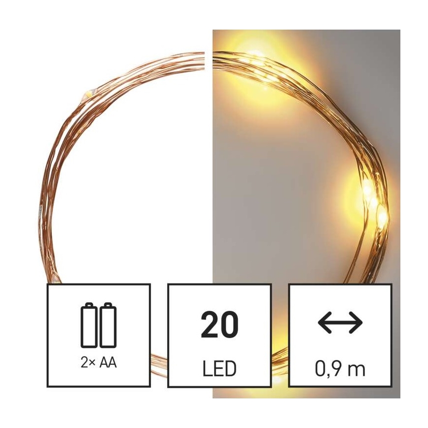 LED Kalėdinė girlianda 20xLED/2,4m šiltai balta