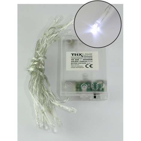 LED Kalėdinė girlianda 20xLED/2 funkcijos 2,4m šaltai balta