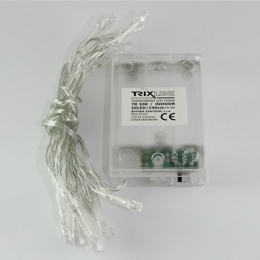 LED Kalėdinė girlianda 20xLED/2 funkcijos 2,4m šaltai balta