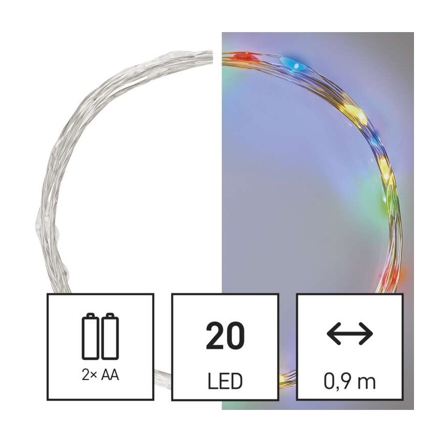 LED kalėdinė girlianda 20xLED/2xAA 2,4m daugiaspalvis