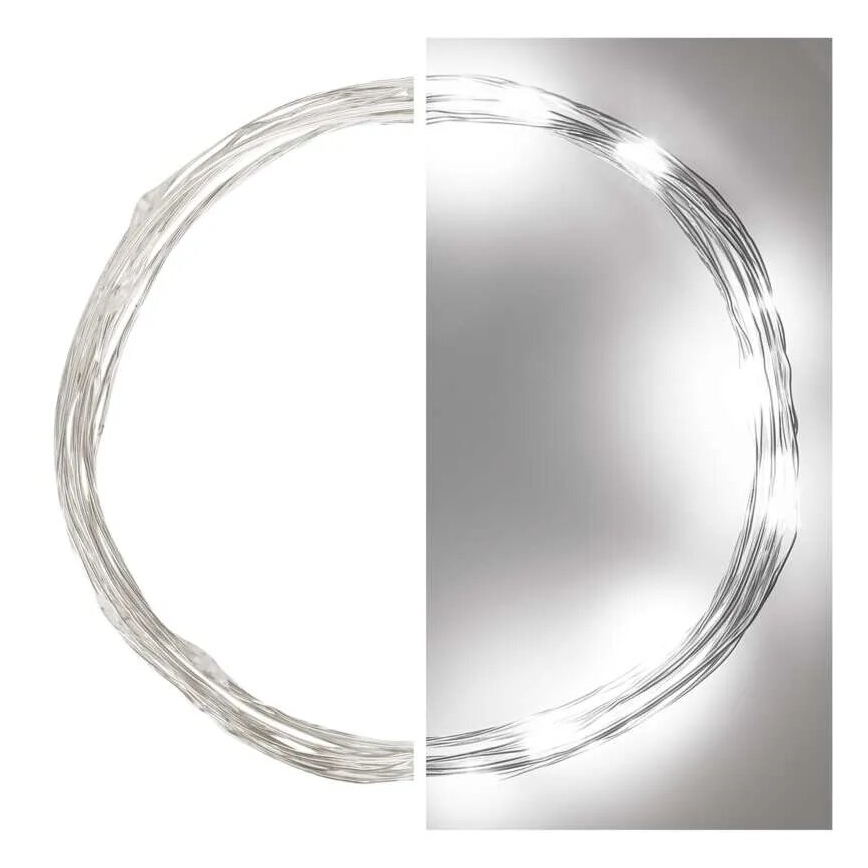 LED Kalėdinė girlianda 20xLED/2xAA 2,4m šaltai balta