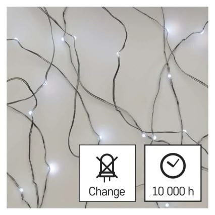 LED Kalėdinė girlianda 20xLED/2xAA 2,4m šaltai balta
