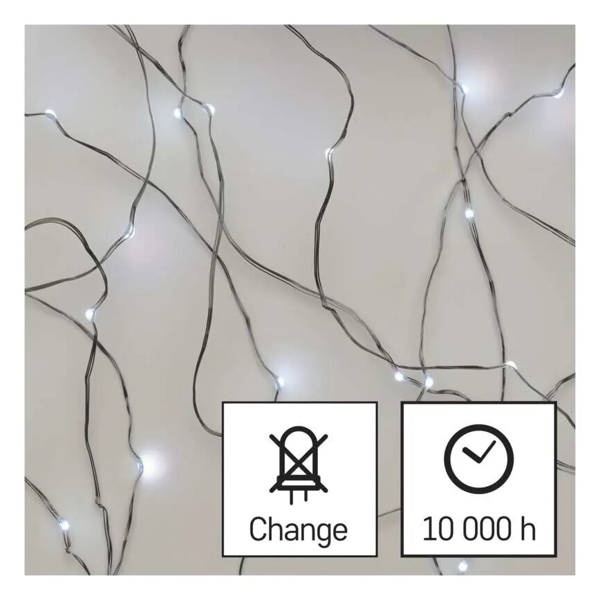 LED Kalėdinė girlianda 20xLED/2xAA 2,4m šaltai balta