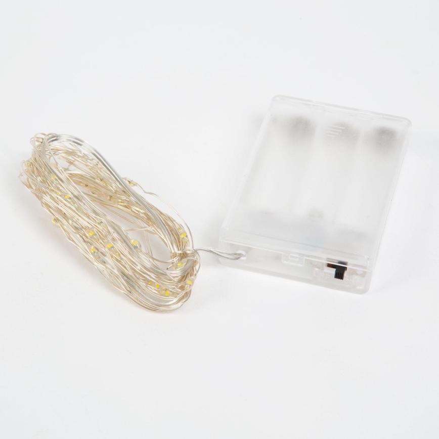 LED Kalėdinė girlianda 50xLED/3xAA 5,25m šaltai balta