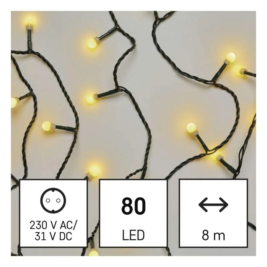 LED Kalėdinė girlianda 80xLED/230V/8 funkcijų 13m IP44 šiltai balta