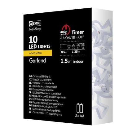 LED Kalėdinė girlianda CHAIN 10xLED/2xAA 1,85m šiltai balta