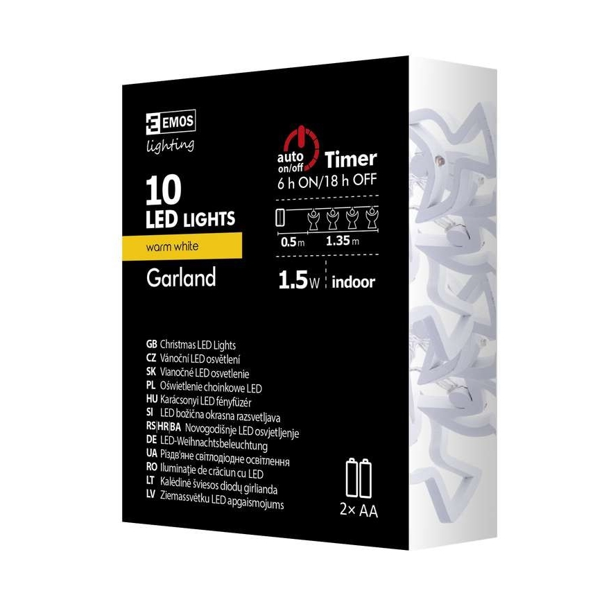 LED Kalėdinė girlianda CHAIN 10xLED/2xAA 1,85m šiltai balta