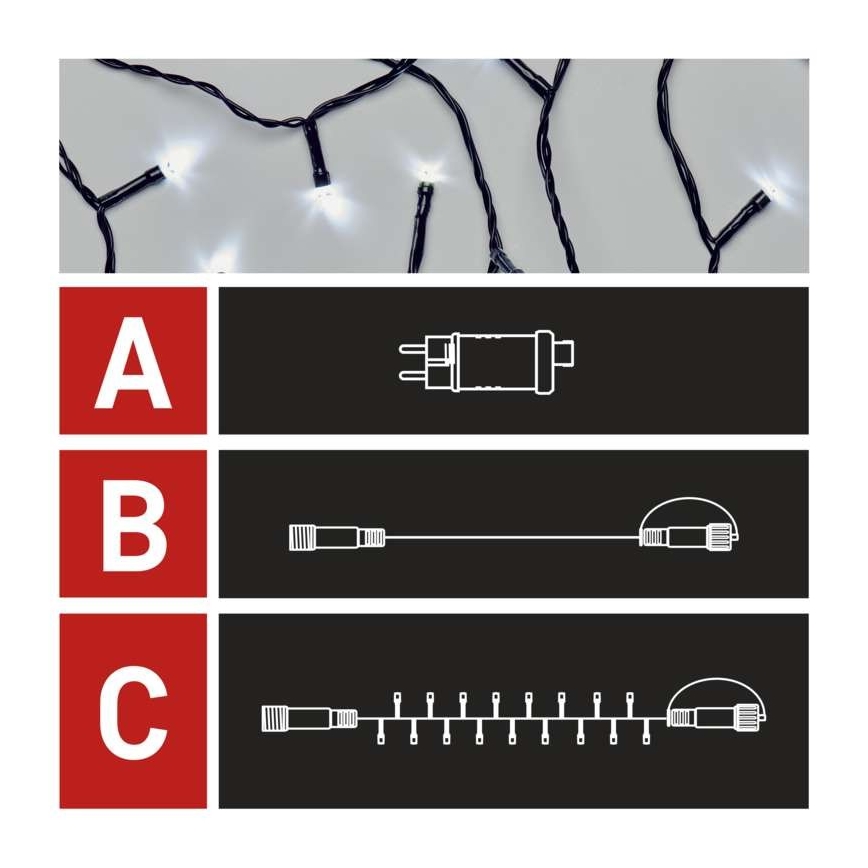 LED Kalėdinė lauko girlianda 100xLED/15m IP44 šaltai balta