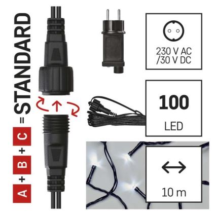 LED Kalėdinė lauko girlianda 100xLED/15m IP44 šaltai balta