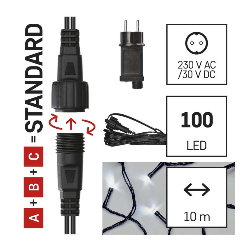 LED Kalėdinė lauko girlianda 100xLED/15m IP44 šaltai balta