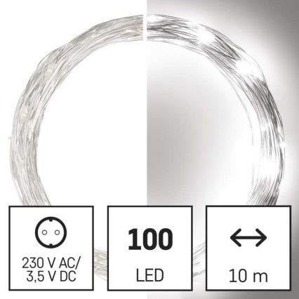 LED Kalėdinė lauko girlianda 100xLED/15m IP44 šaltai balta