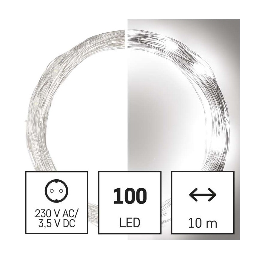 LED Kalėdinė lauko girlianda 100xLED/15m IP44 šaltai balta