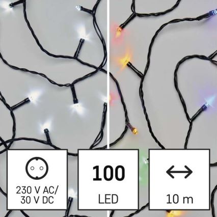 LED Kalėdinė lauko girlianda 100xLED/8 režimai15m IP44 šaltai balta/daugiaspalvė