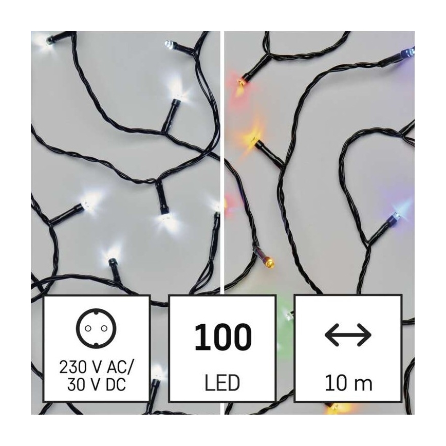 LED Kalėdinė lauko girlianda 100xLED/8 režimai15m IP44 šaltai balta/daugiaspalvė