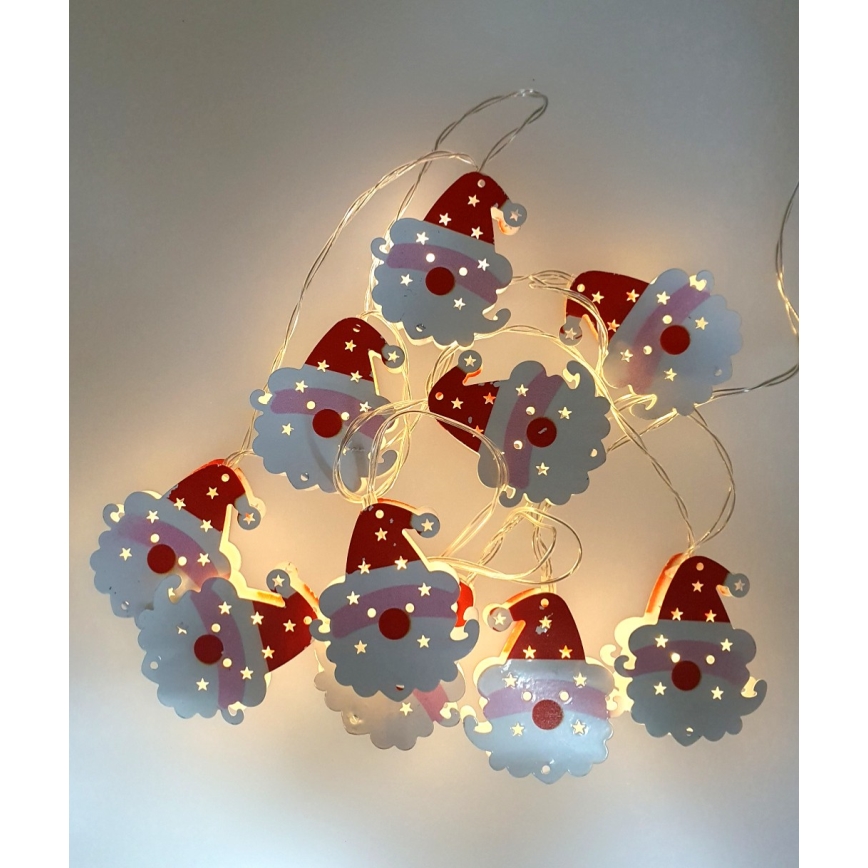 LED Kalėdinė lauko girlianda 10xLED/2xAA 1,65 m IP44 šilta balta santa