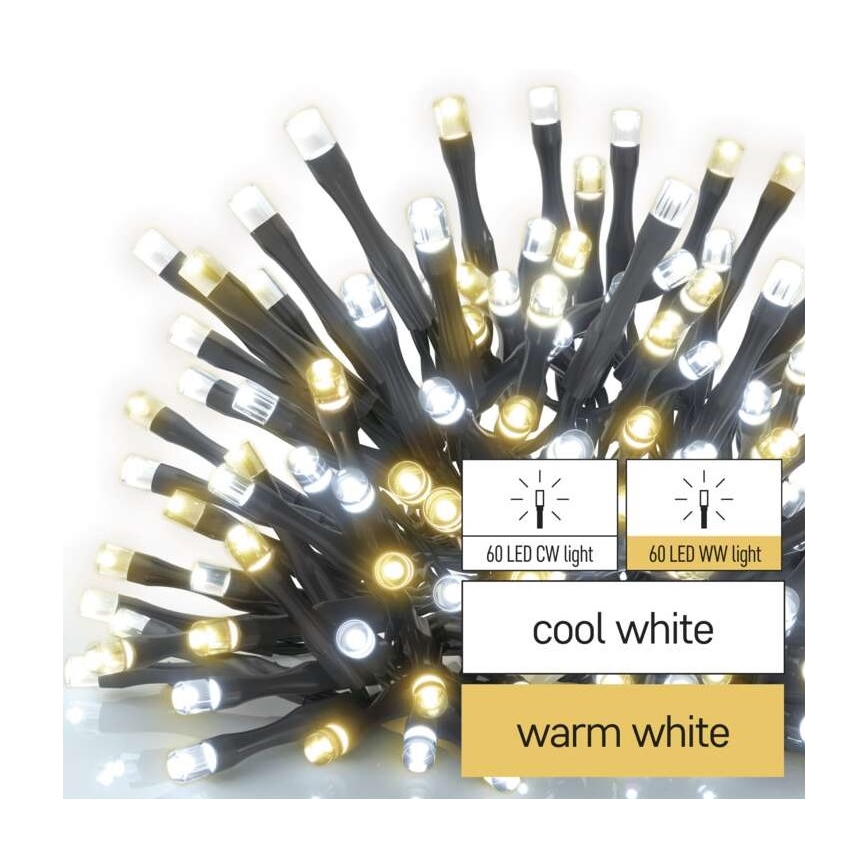 LED Kalėdinė lauko girlianda 120xLED/17m IP44 šiltai/šaltai balta