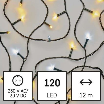 LED Kalėdinė lauko girlianda 120xLED/2 functions 17m IP44 šiltai/šaltai balta