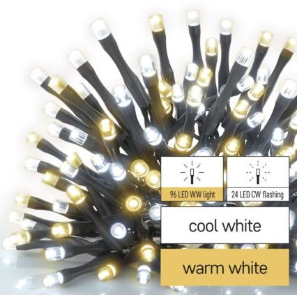 LED Kalėdinė lauko girlianda 120xLED/2 functions 17m IP44 šiltai/šaltai balta