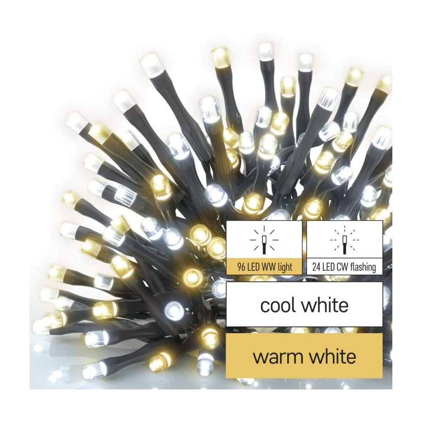 LED Kalėdinė lauko girlianda 120xLED/2 functions 17m IP44 šiltai/šaltai balta