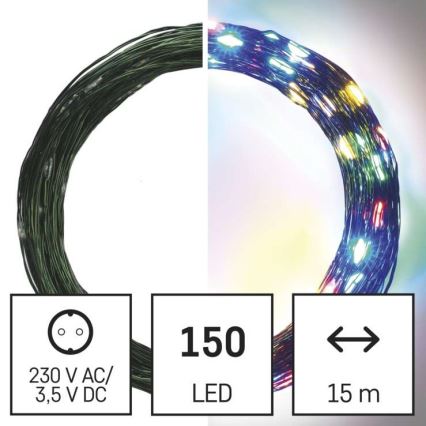 LED Kalėdinė lauko girlianda 150xLED/20m IP44 įvairiaspalvė