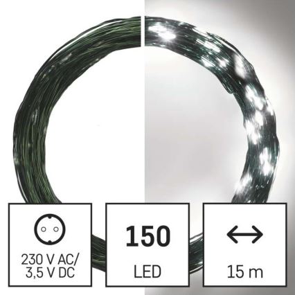 LED Kalėdinė lauko girlianda 150xLED/20m IP44 šaltai balta