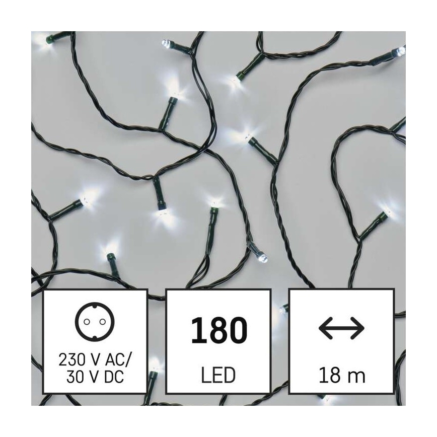 LED Kalėdinė lauko girlianda 180xLED/8 režimai 23m IP44 šaltai balta