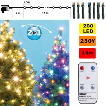 LED Kalėdinė lauko girlianda 200xLED 17m IP44 šiltai balta/daugiaspalvė + Valdymo pultas