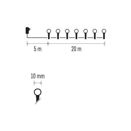 LED Kalėdinė lauko girlianda 200xLED/25m IP44 šiltai balta