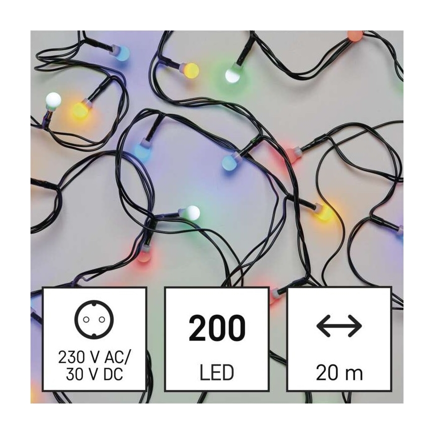 LED Kalėdinė lauko girlianda 200xLED/8 režimai 25m IP44 daugiaspalvė