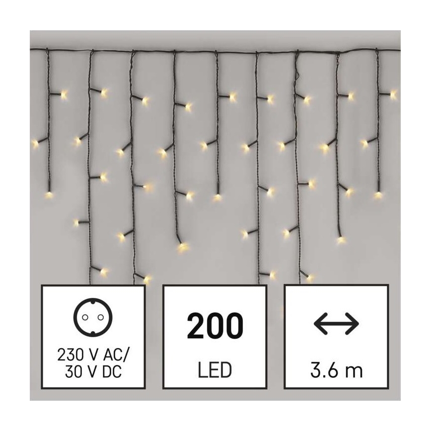 LED Kalėdinė lauko girlianda 200xLED/8 režimai 8,6m IP44 šiltai balta