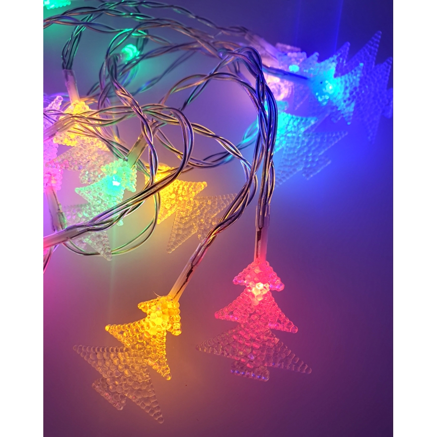LED kalėdinė lauko girlianda 20xLED/2xAA 2,2 m IP44 daugiaspalvė, eglutėlių formos