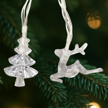 LED kalėdinė lauko girlianda 20xLED/2xAA 2,2 m IP44 daugiaspalvė eglutės ir elniai