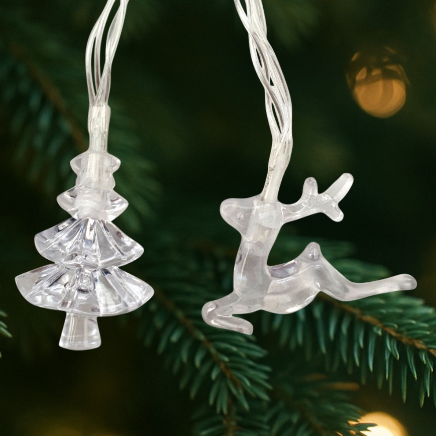 LED kalėdinė lauko girlianda 20xLED/2xAA 2,2 m IP44 daugiaspalvė eglutės ir elniai