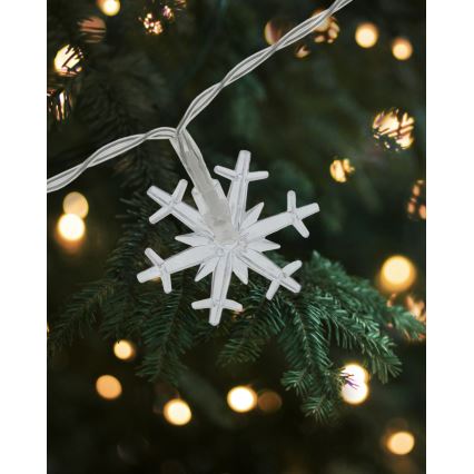 LED Kalėdinė lauko girlianda 20xLED/2xAA 2,2 m IP44 šiltai balta snaigės