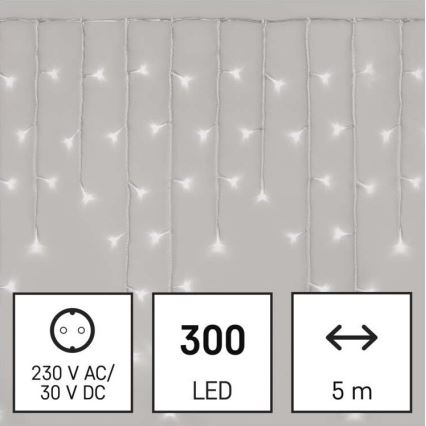 LED Kalėdinė lauko girlianda 300xLED/8 režimai 10m IP44 šaltai balta + valdymo pultas