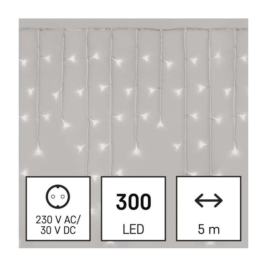 LED Kalėdinė lauko girlianda 300xLED/8 režimai 10m IP44 šaltai balta + valdymo pultas