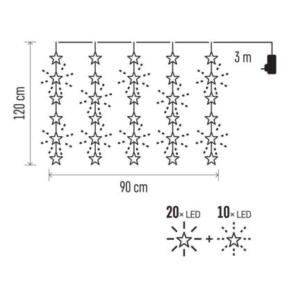 LED Kalėdinė lauko girlianda 30xLED/3,9m IP44 žvaigždės