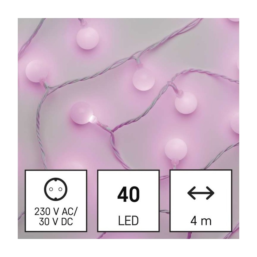 LED Kalėdinė lauko girlianda 40xLED/9m IP44 rožinė