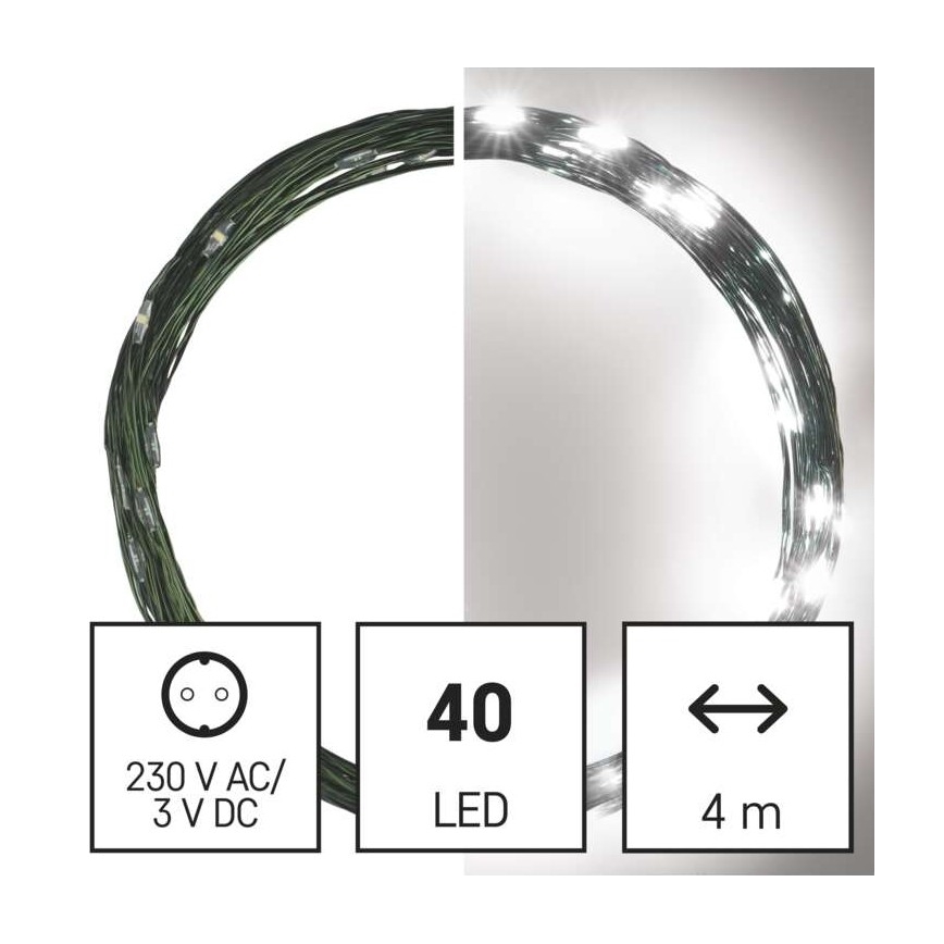 LED Kalėdinė lauko girlianda 40xLED/9m IP44 šaltai balta