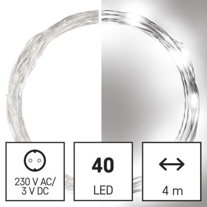 LED Kalėdinė lauko girlianda 40xLED/9m IP44 šaltai balta