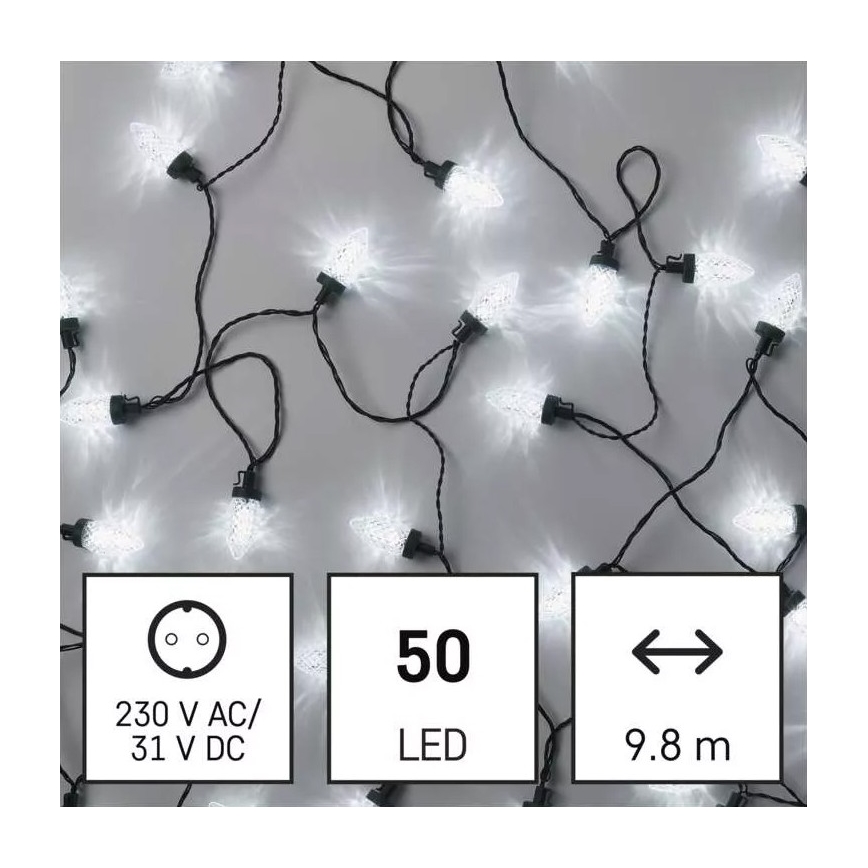 LED Kalėdinė lauko girlianda 50xLED/8 funkcijos 14,8 m IP44 šaltai balta