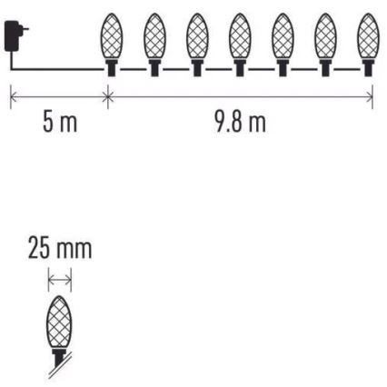 LED Kalėdinė lauko girlianda 50xLED/8 funkcijos 14,8 m IP44 šaltai balta