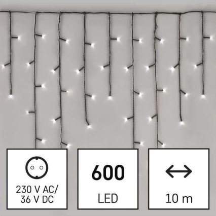 LED Kalėdinė lauko girlianda 600xLED/8 režimai 15m IP44 šaltai balta