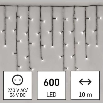 LED Kalėdinė lauko girlianda 600xLED/8 režimų 15m IP44 šaltai balta