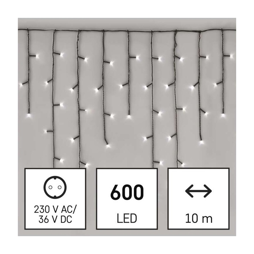 LED Kalėdinė lauko girlianda 600xLED/8 režimų 15m IP44 šaltai balta