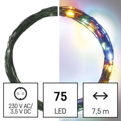 LED Kalėdinė lauko girlianda  75xLED/12,5m IP44 daugiaspalvė