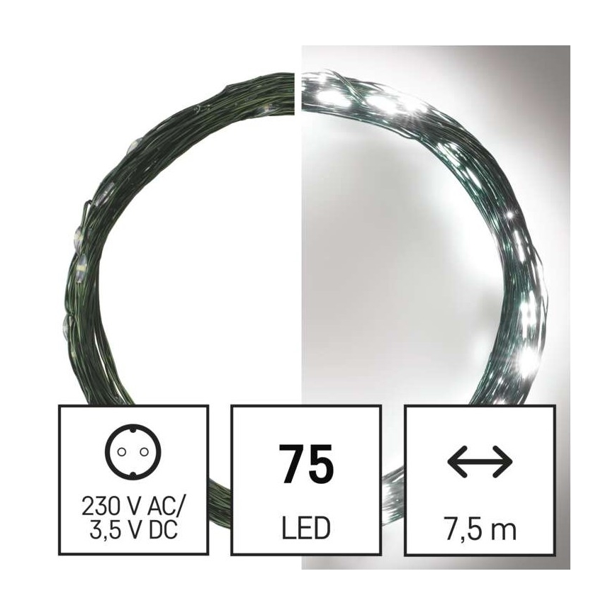 LED Kalėdinė lauko girlianda 75xLED/12,5m IP44 šaltai balta